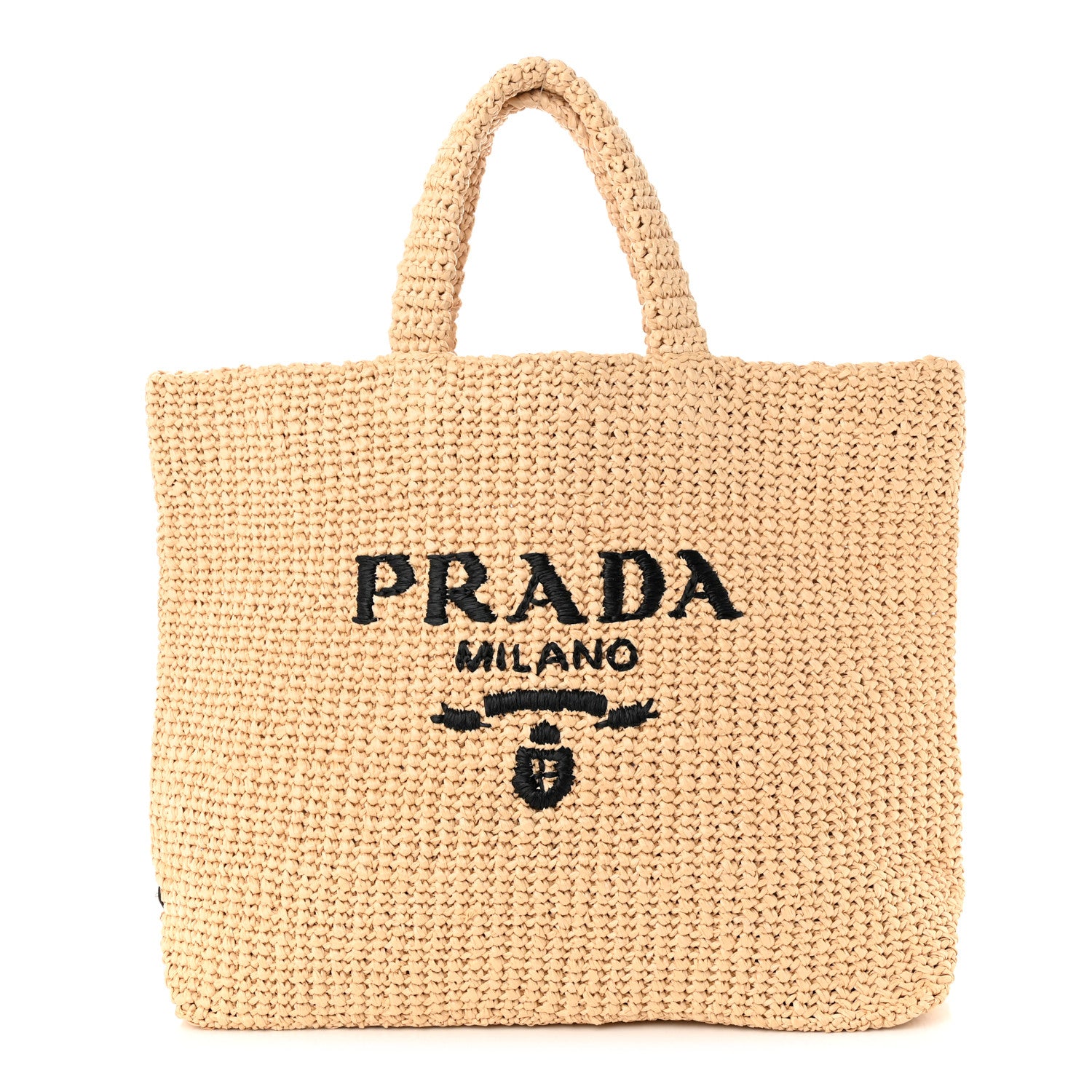 Prada Yarn Raffia Effect Crochet Embroidered Logo Tote Naturale 1 of 10