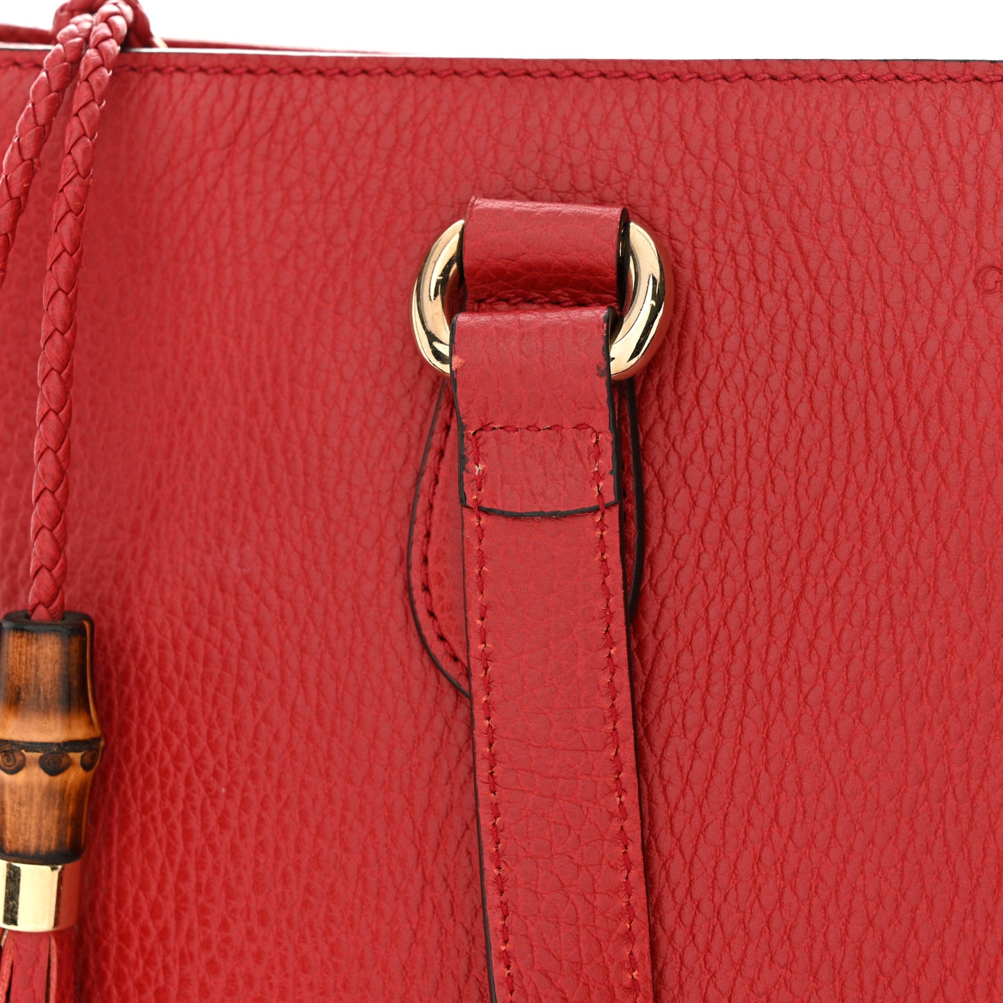 Calfskin Bamboo Tassel Top Handle Tote Red