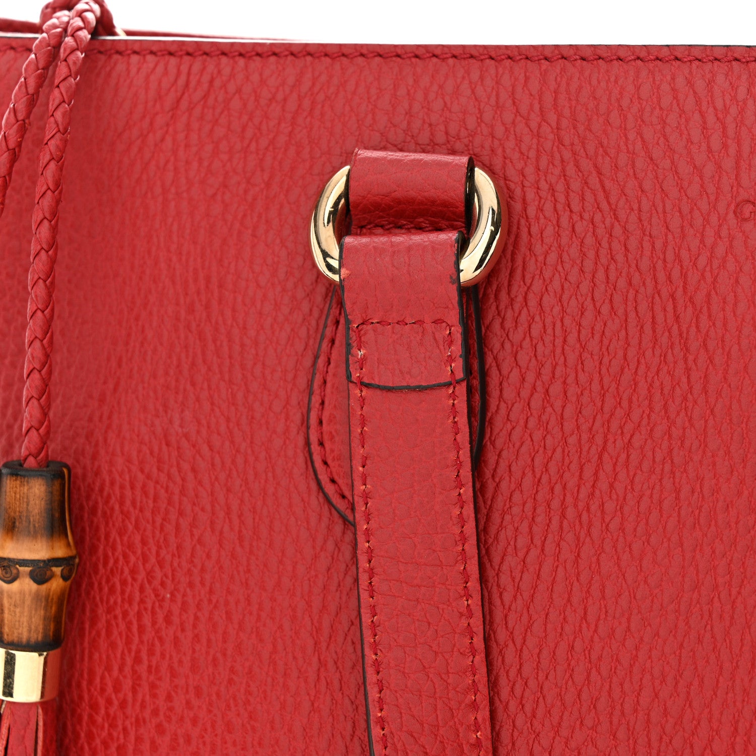 Gucci Calfskin Bamboo Tassel Top Handle Tote Red 11 of 12