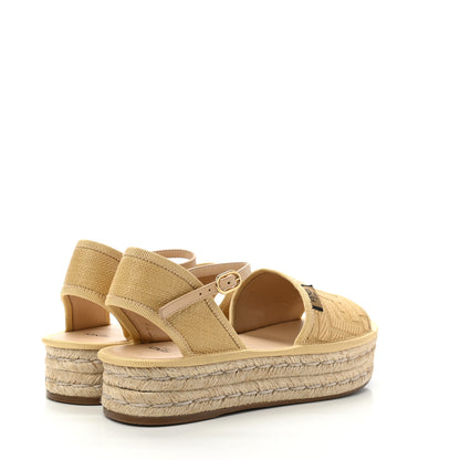 Fendi Raffia FF Embroidered Espadrille Platform Sandals 36 Natural 4 of 9