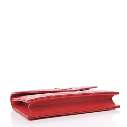Saint Laurent Grain De Poudre Matelasse Chevron Monogram Envelope Chain Wallet New Red 4 of 12