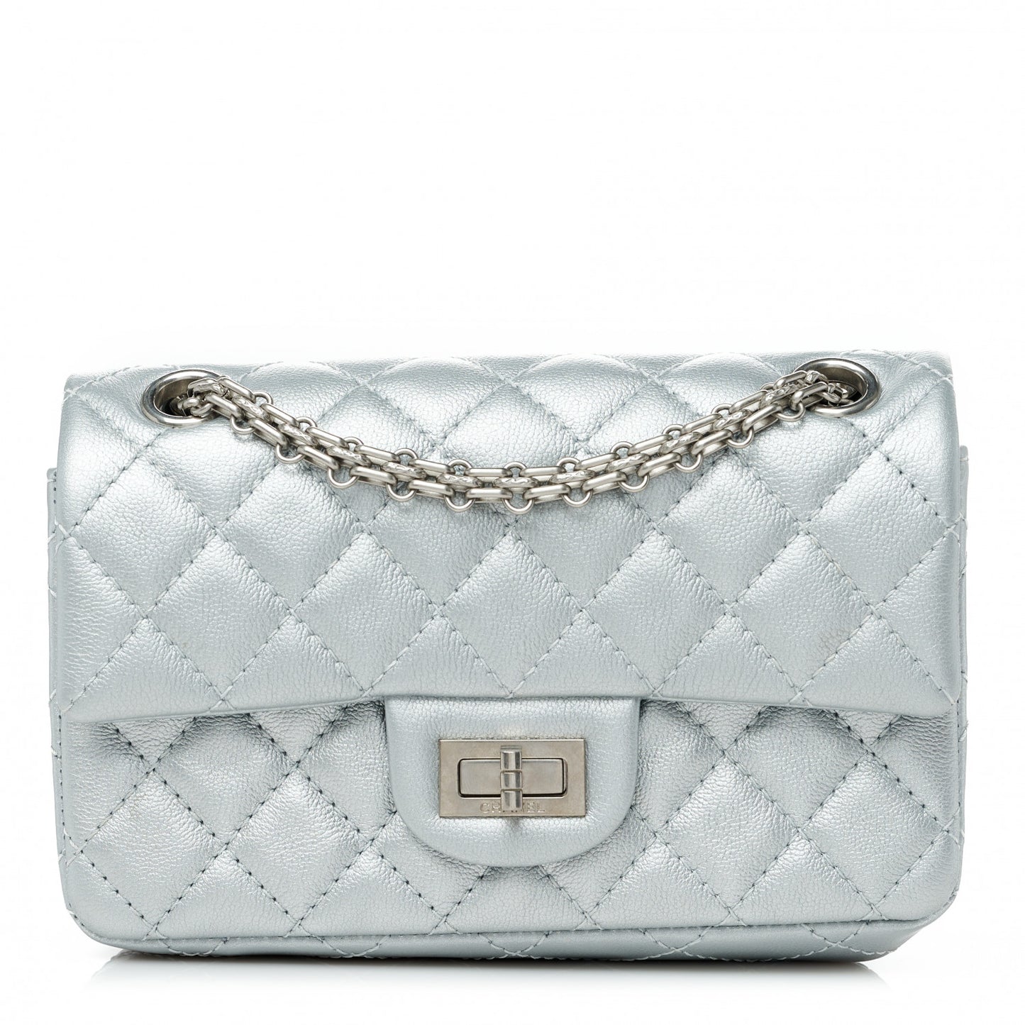 Metallic Grained Calfskin Quilted 2.55 Reissue Mini Flap Silver