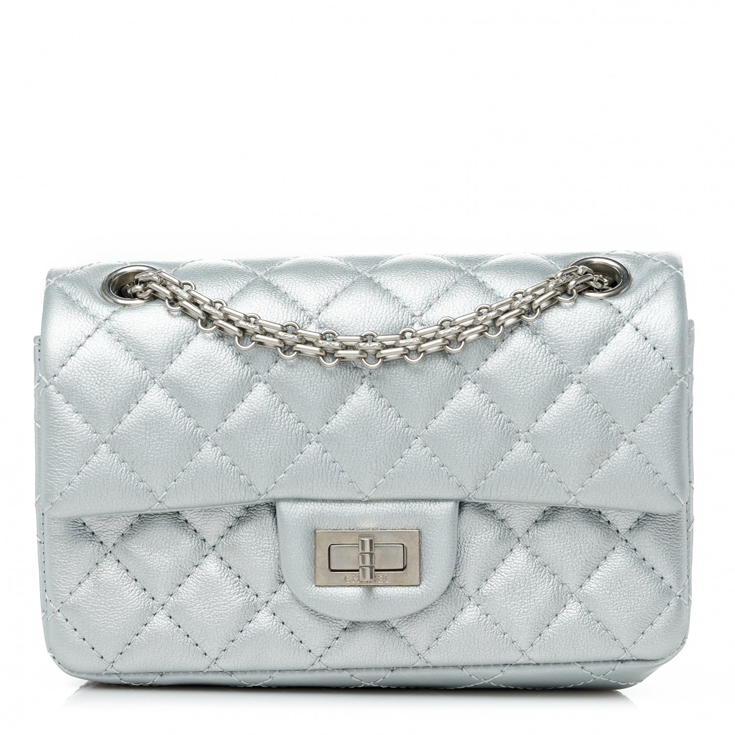 Chanel Metallic Grained Calfskin Quilted 2.55 Reissue Mini Flap Silver 1 of 9