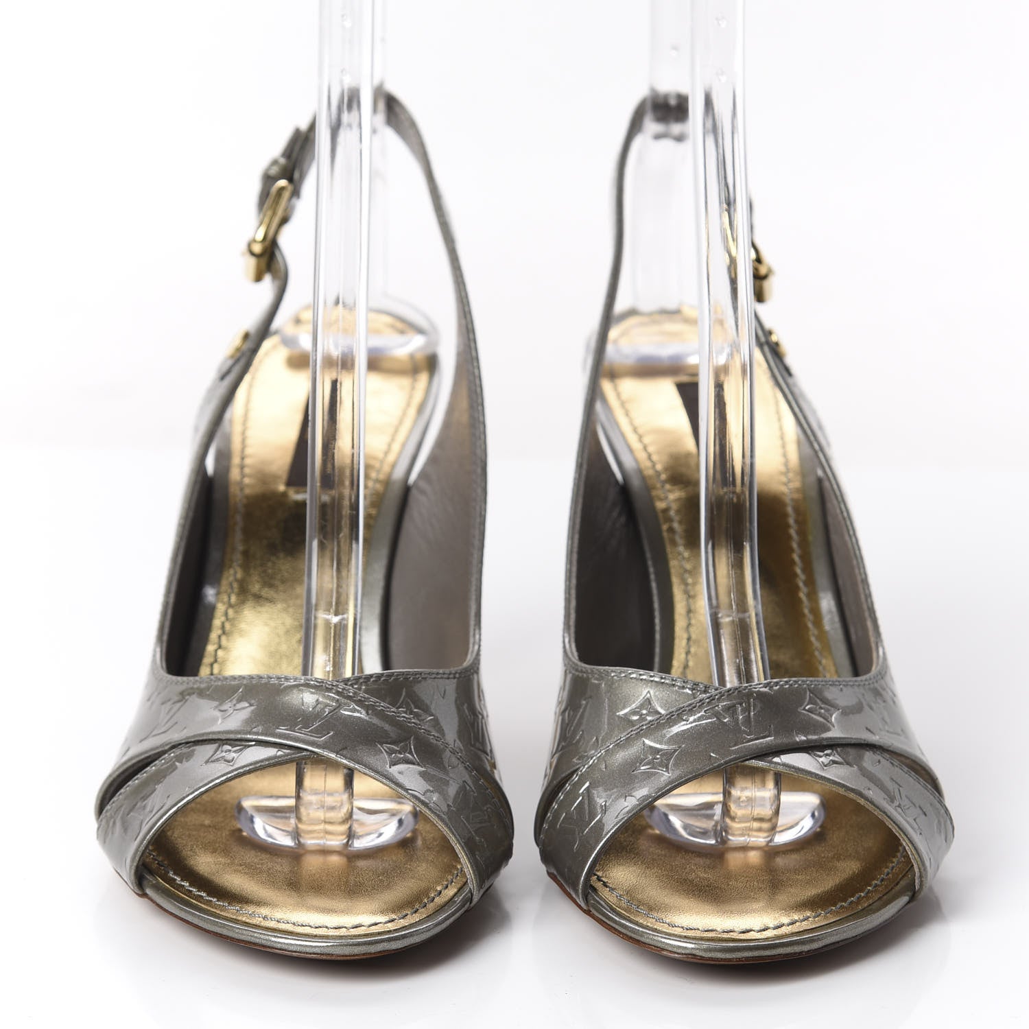 Louis Vuitton Vernis No Doubt Slingback Heels 39.5 Gris Art Deco 2 of 9