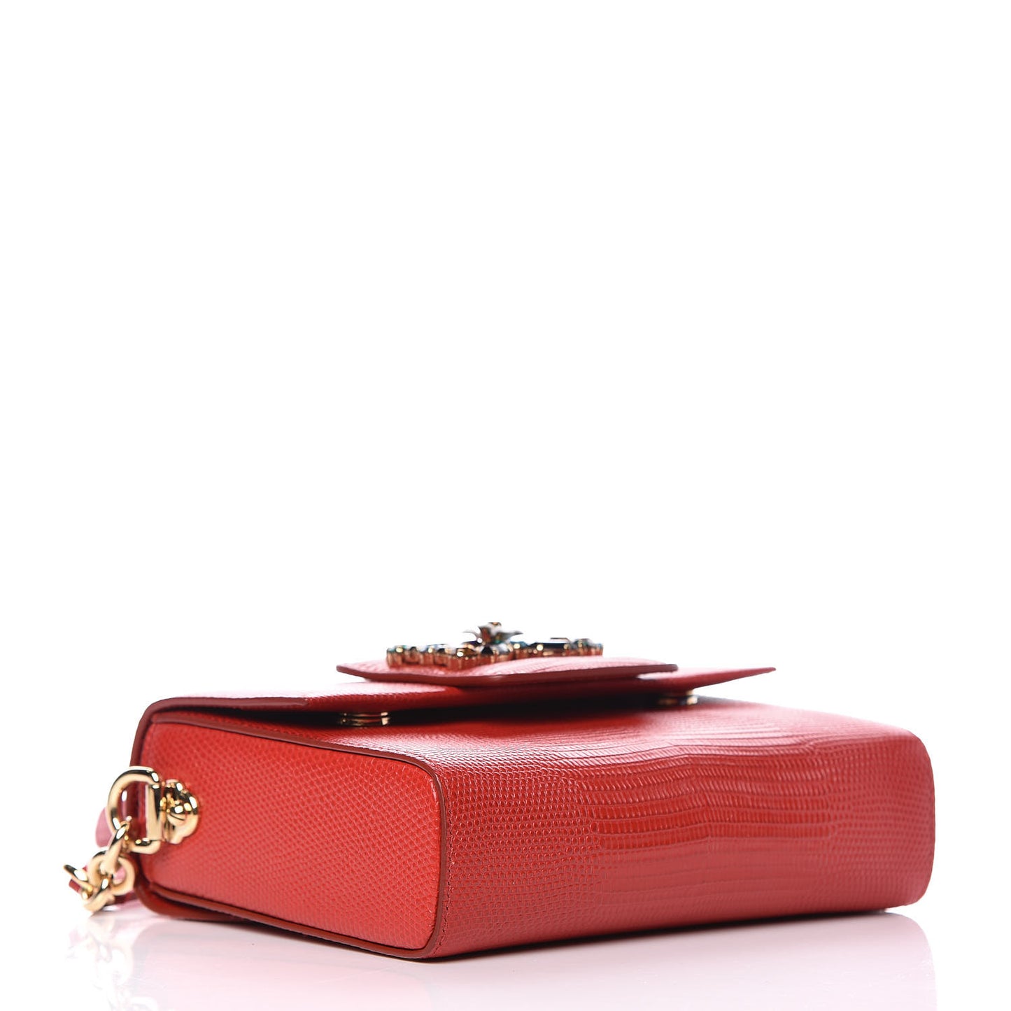 Stampa Iguana Calfskin Crystal Mini Milennials Shoulder Bag Rosso
