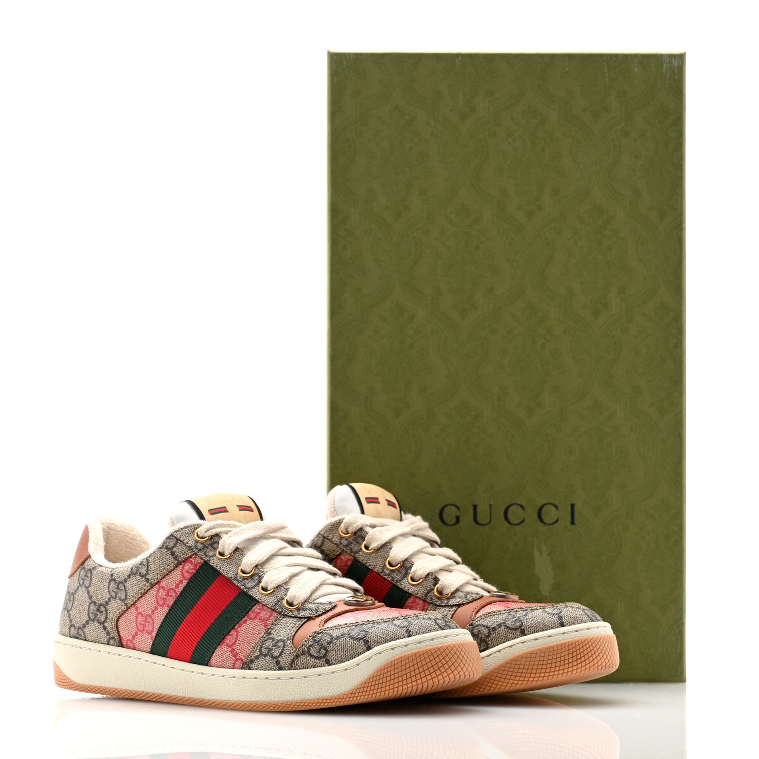 Gucci GG Supreme Monogram Harness Calfskin Web Womens Screener Sneakers 37.5 Beige Ebony Rosso Harness Brown 12 of 12
