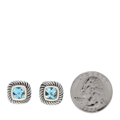 David Yurman Sterling Silver 14K Yellow Gold Blue Topaz 7mm Albion Earrings 2 of 4