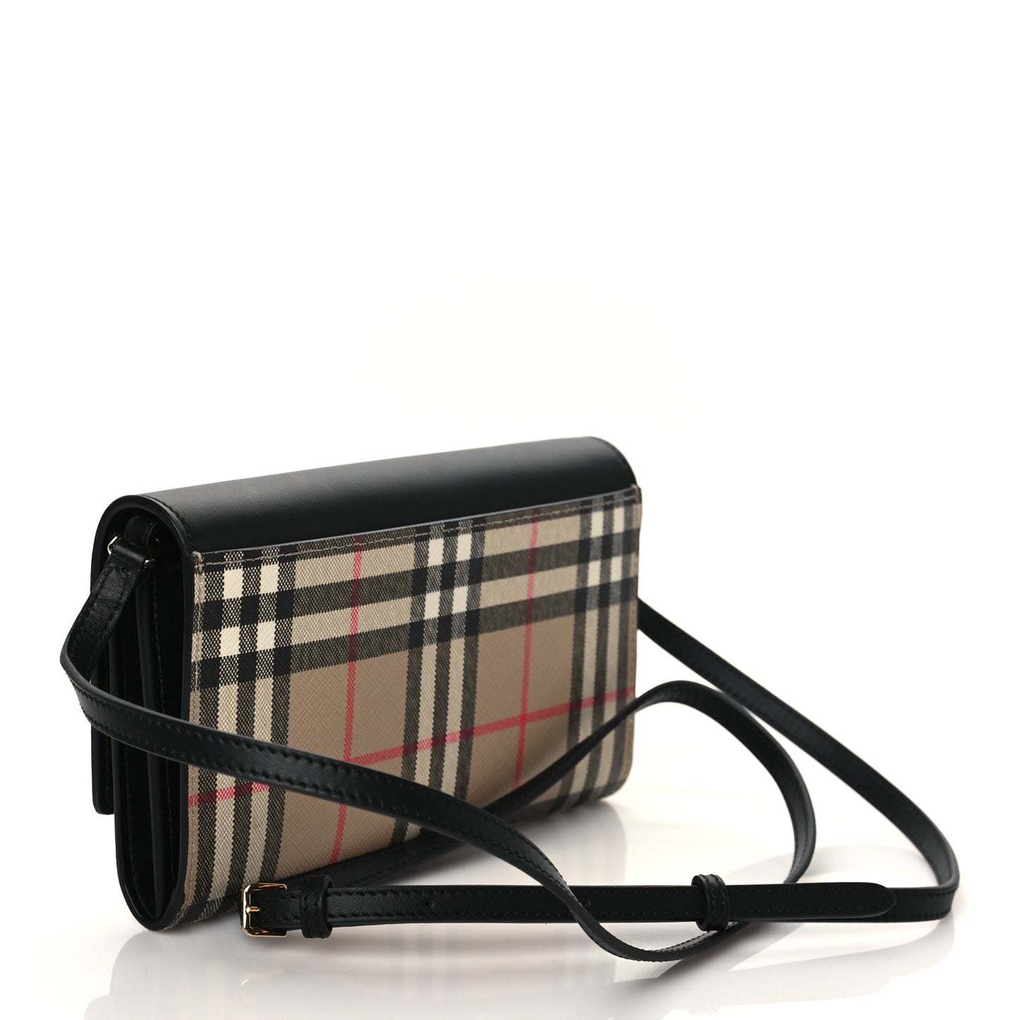Calfskin Vintage Check Hannah Wallet with Detachable Strap Black