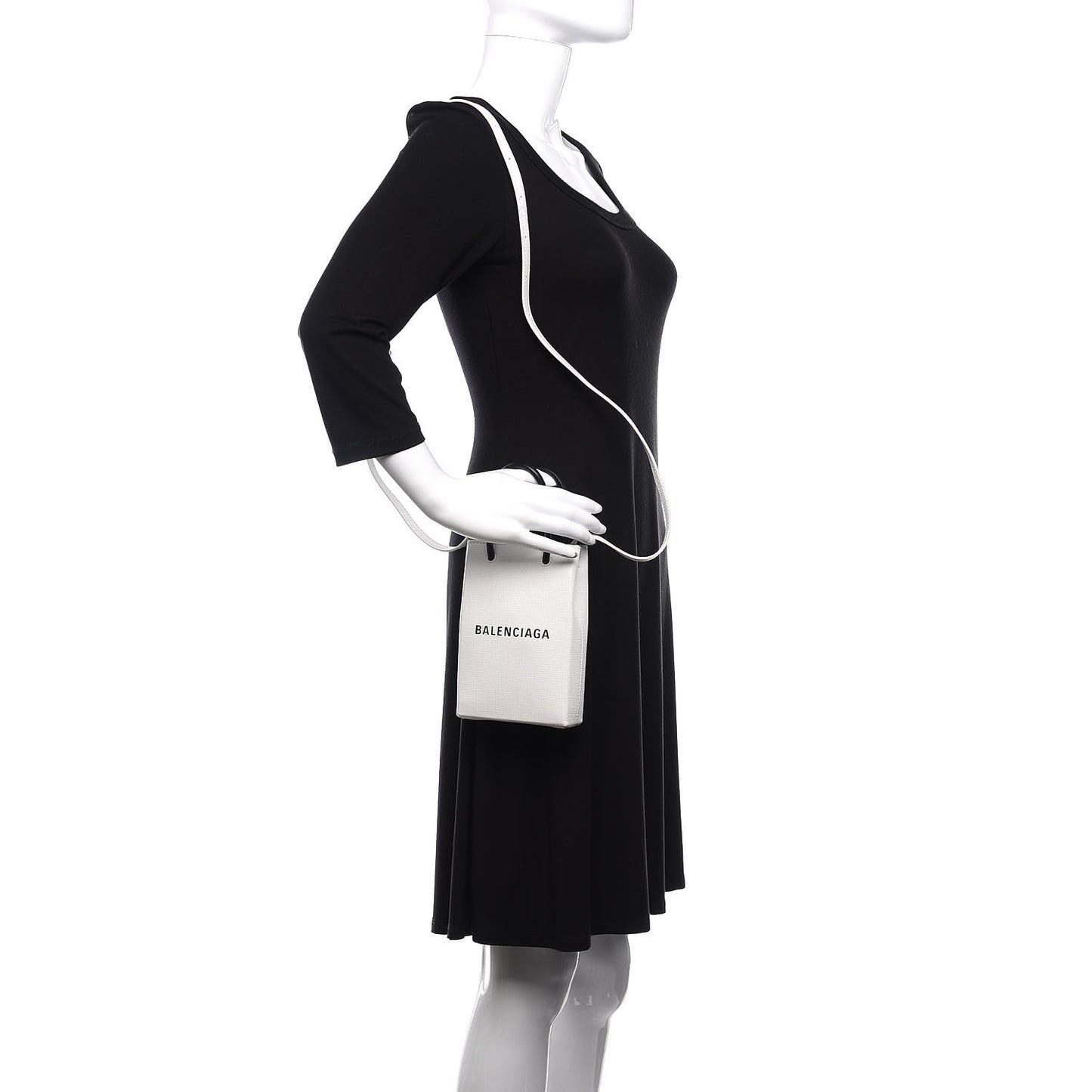 Squared Calfskin Logo Shopping Phone Holder Bag White