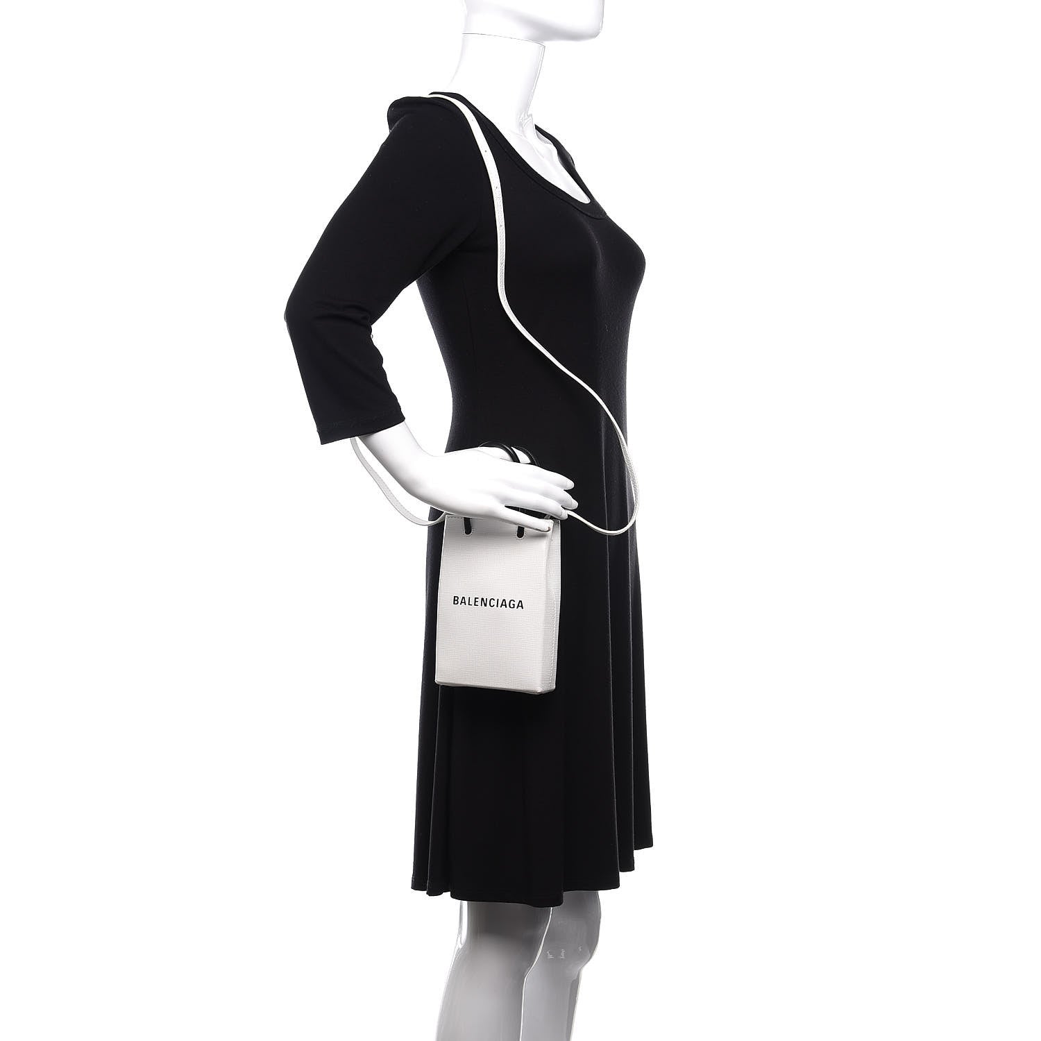 Balenciaga Squared Calfskin Logo Shopping Phone Holder Bag White 2 of 9