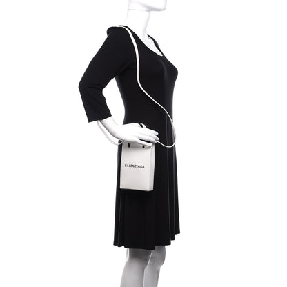 Balenciaga Squared Calfskin Logo Shopping Phone Holder Bag White 2 of 9