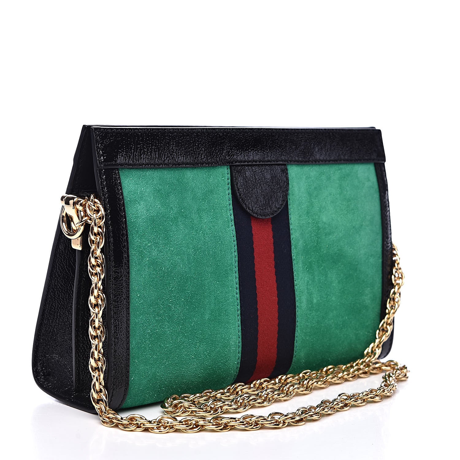 Gucci Suede Patent Web Small Ophidia Chain Shoulder Bag New Shamarock Black 3 of 11