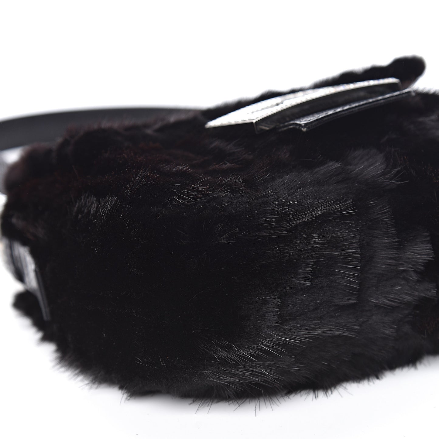 Rabbit Fur Crystal Baguette Black