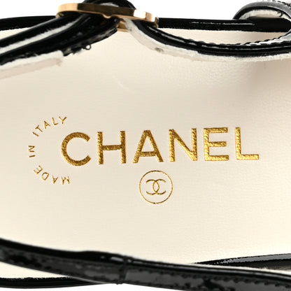 Chanel Lambskin Patent Calfskin CC Slingback Sandals 37 White Black 8 of 11