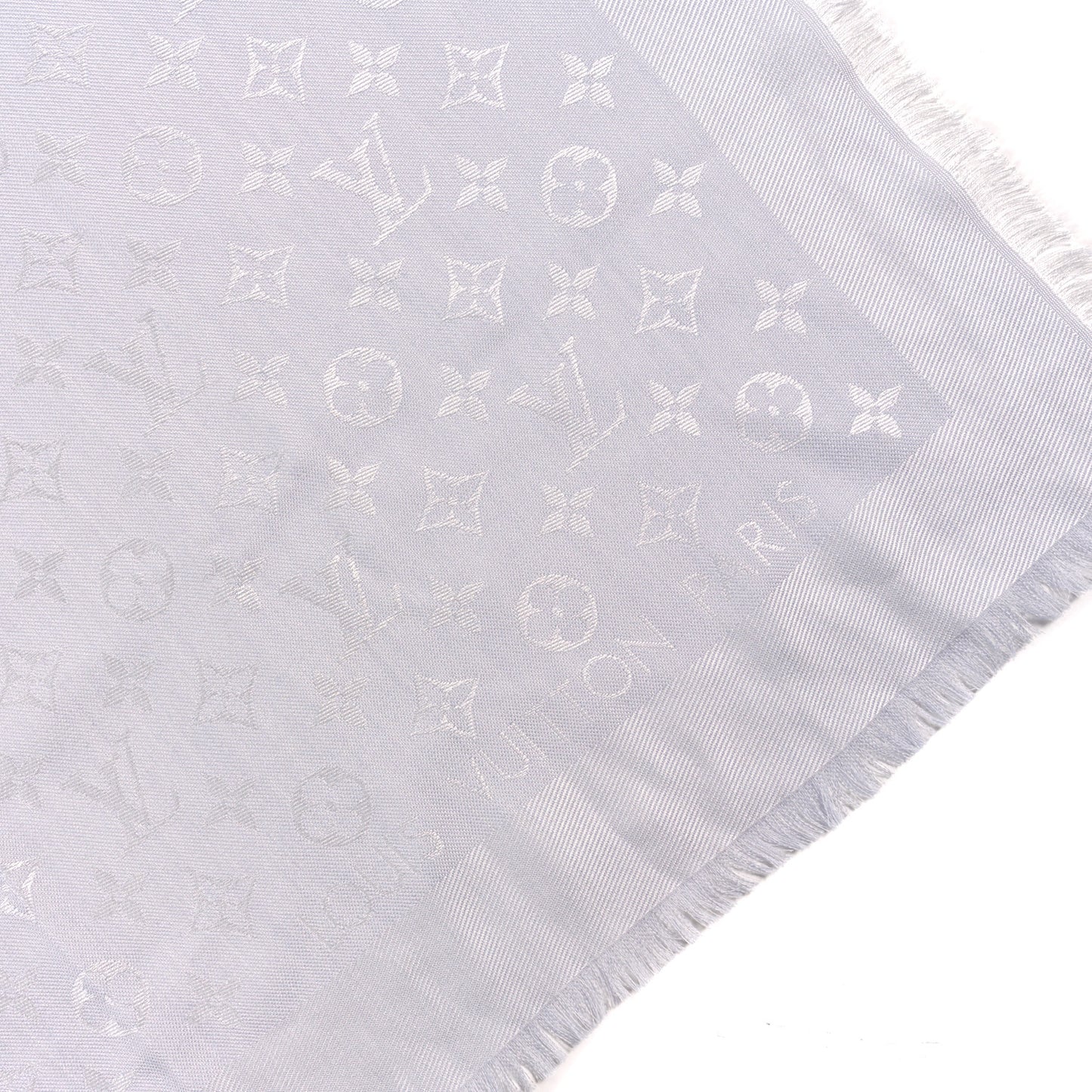 Wool Silk Monogram Denim Shawl Pearl Grey