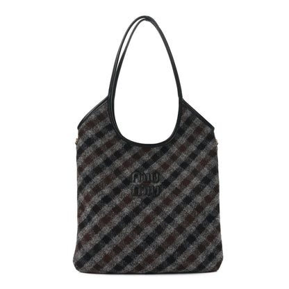 Miu Miu Wool Nappa Plaid Ivy Bag Slate Gray Cocoa Brown 1 of 9