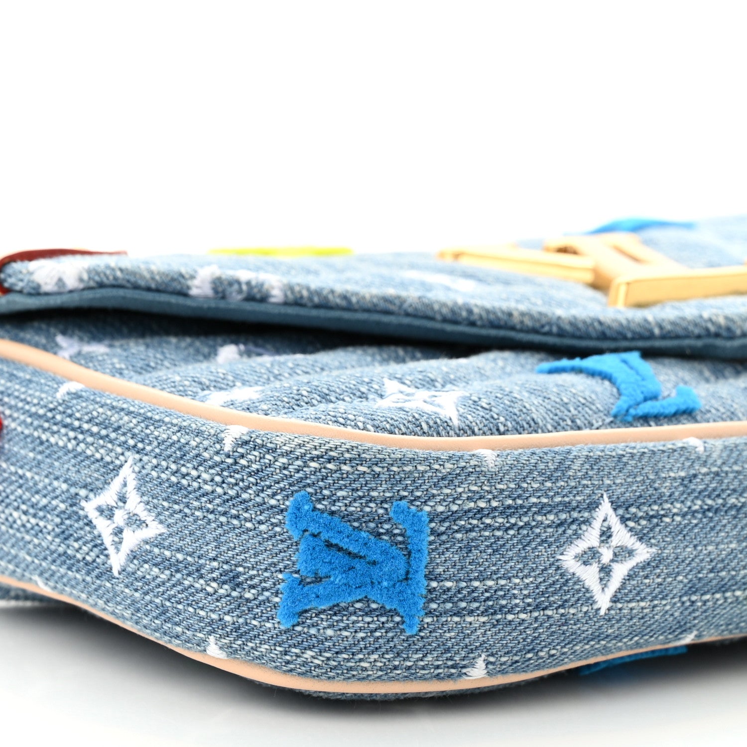 Louis Vuitton Embroidered Monogram Denim New Wave Chain Pochette Blue 9 of 11