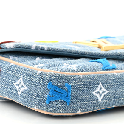 Louis Vuitton Embroidered Monogram Denim New Wave Chain Pochette Blue 9 of 11