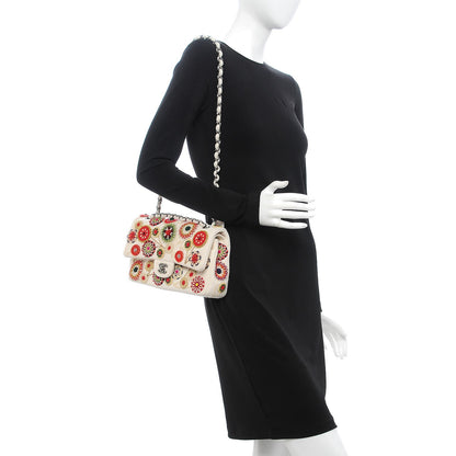 Chanel Felt Flower Embroidered Small Double Flap Ivory Multicolor 2 of 8