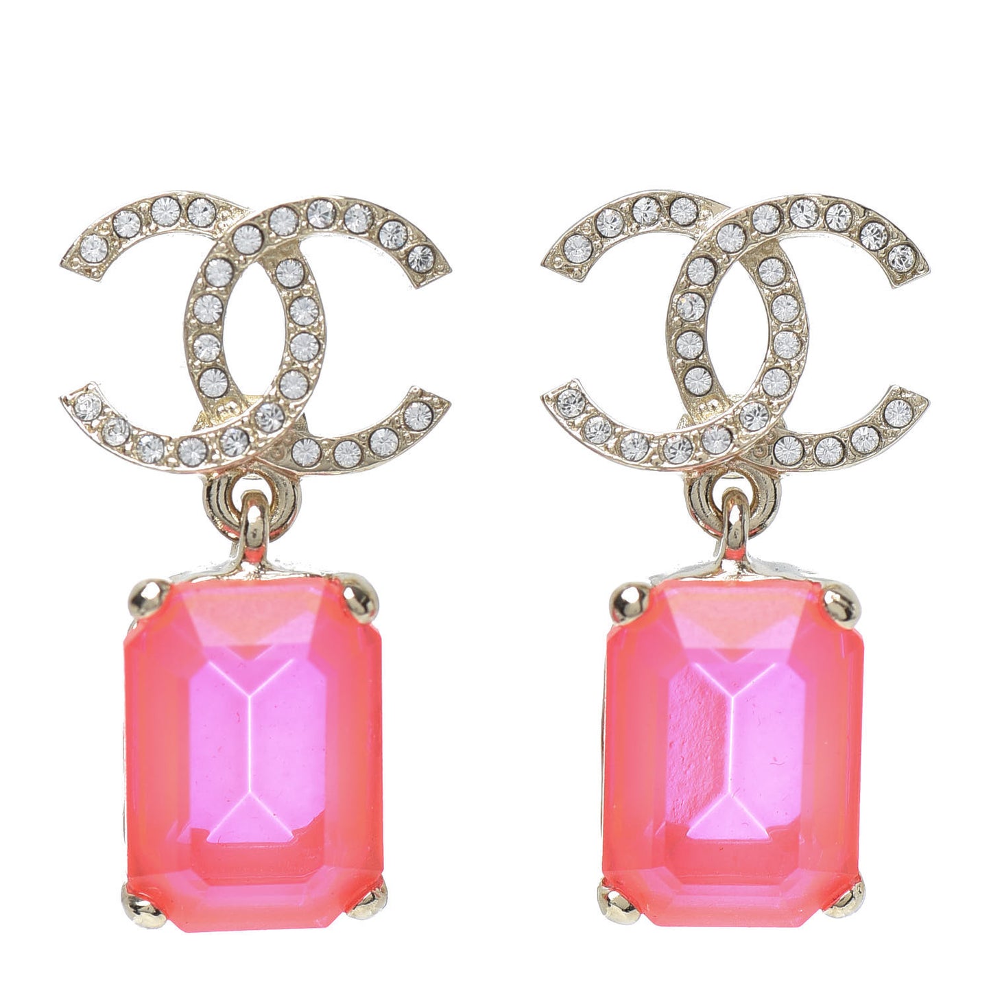 Metal Crystal CC Earrings Gold Pink