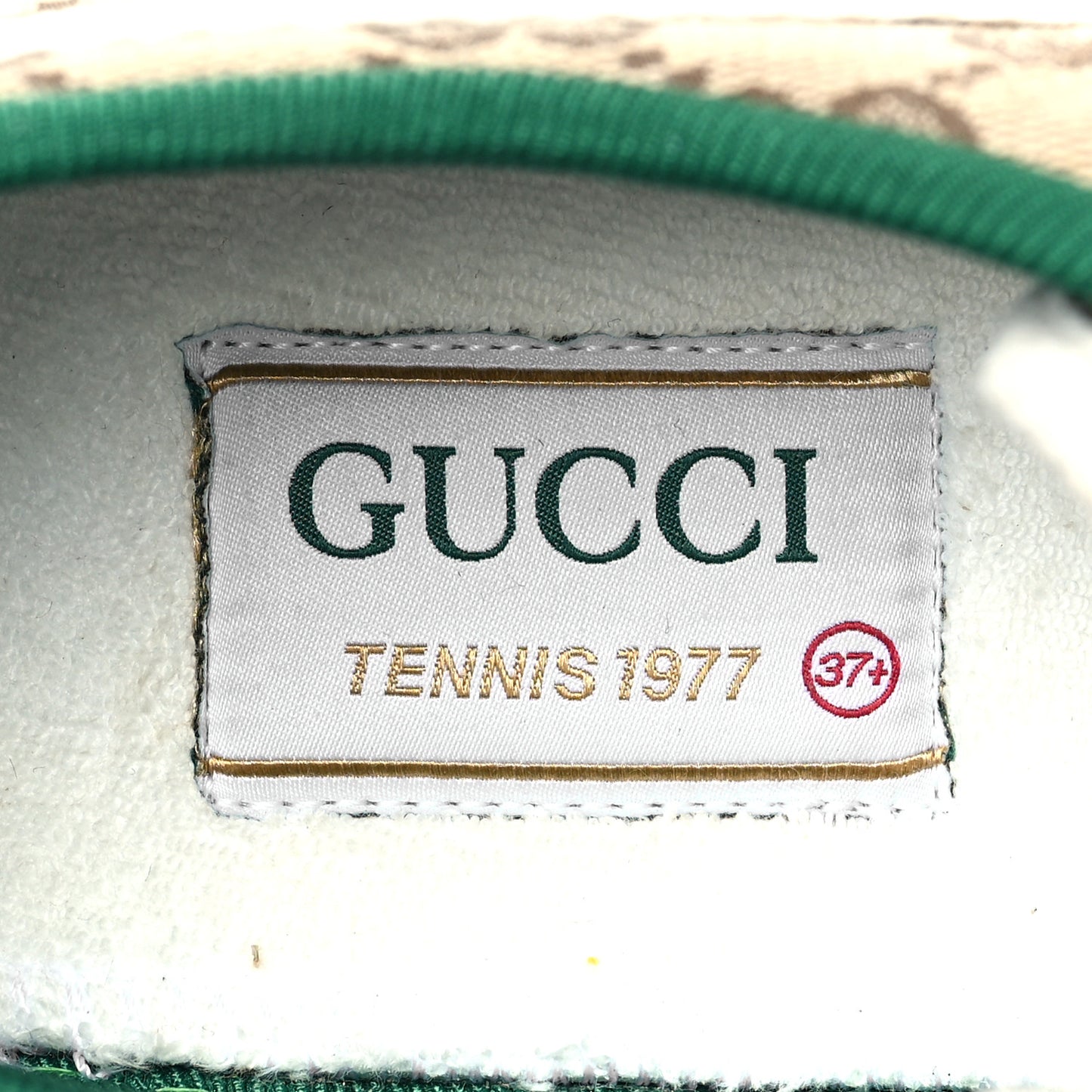 GG Monogram Web Womens 1977 Tennis Sneakers 37.5 Beige Ebony Mystic White