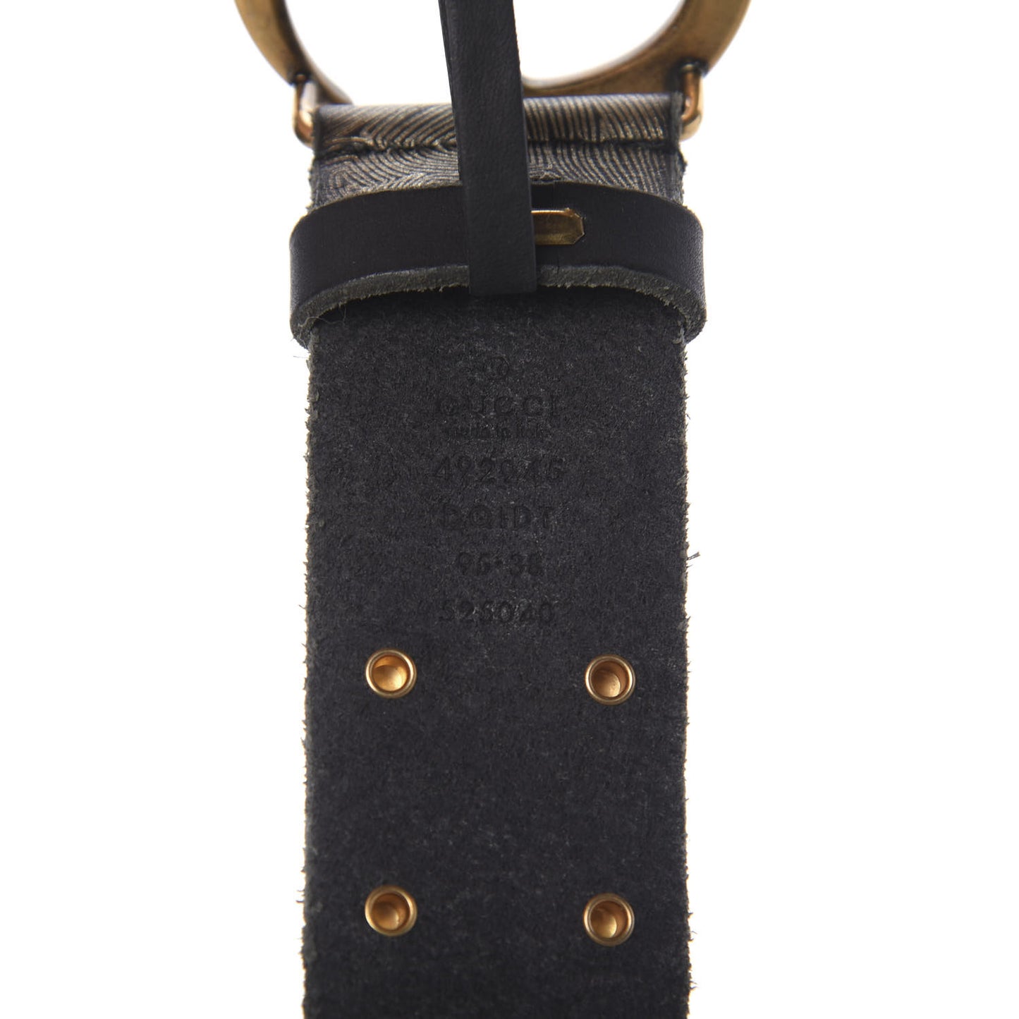 Calfskin Leaf Print Studded Double G 40mm Belt 95 38 Black Gold
