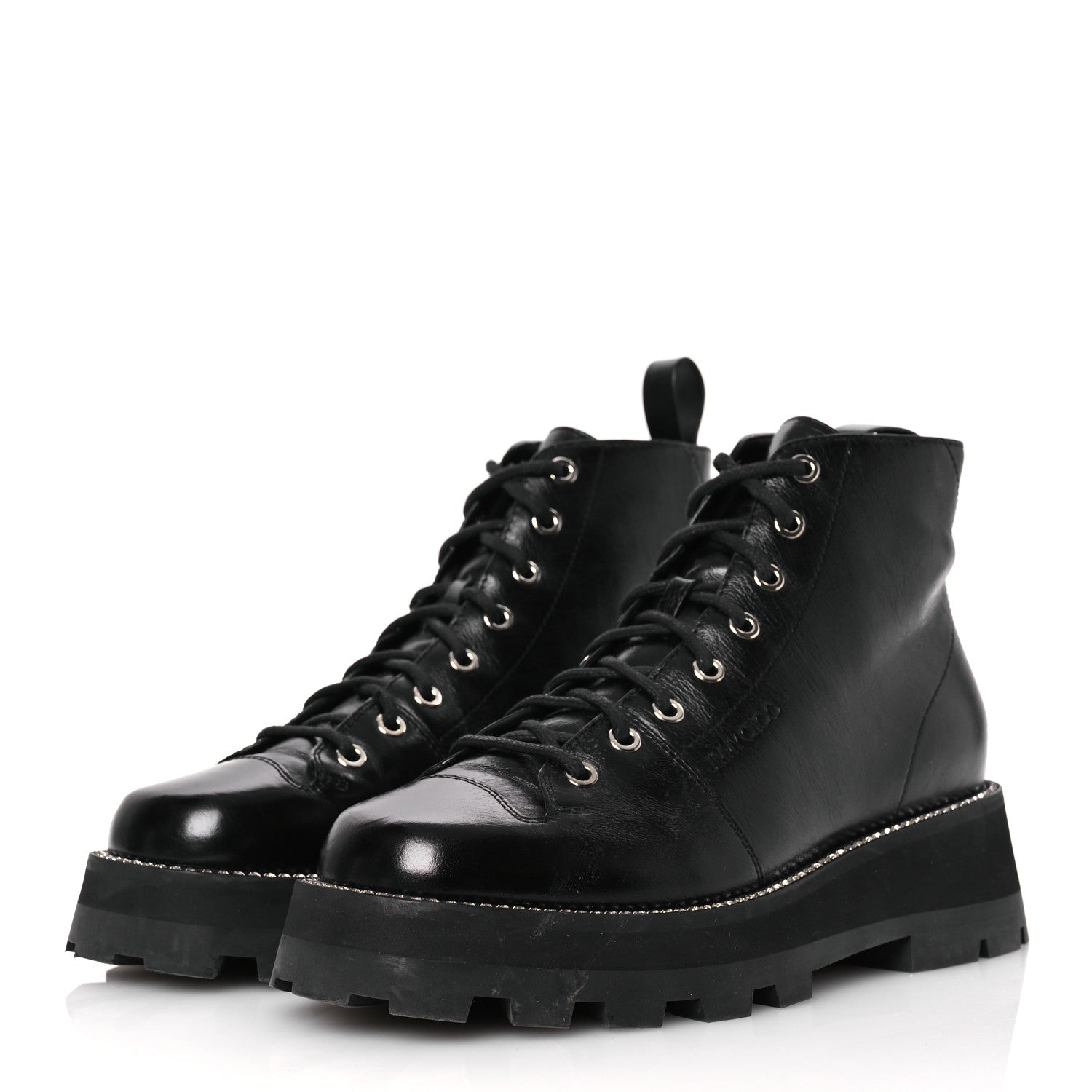 Jimmy Choo Calfskin Crystal Embellished Colby Combat Boots 39.5 Black 4 of 13