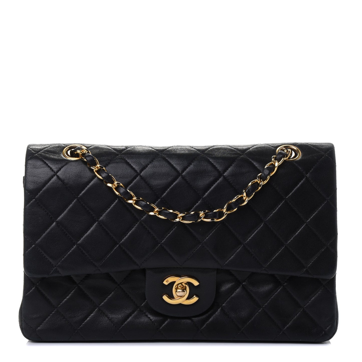 Lambskin Quilted Medium Double Flap Black