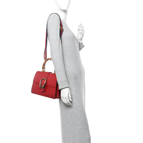 Dollar Calfskin Crystal Web Medium Dionysus Bamboo Top Handle Bag Hibiscus Red Black Diamond