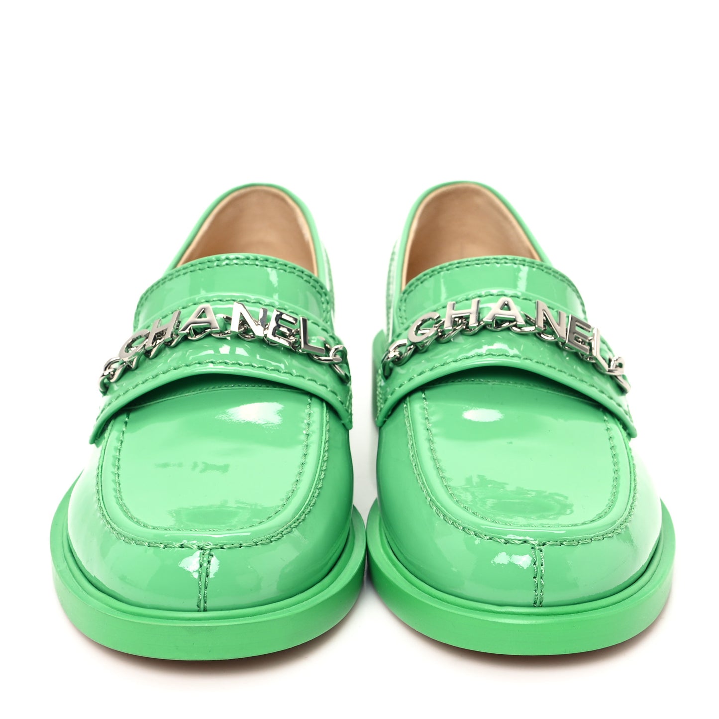 Patent Calfskin Logo Loafers 37 Green