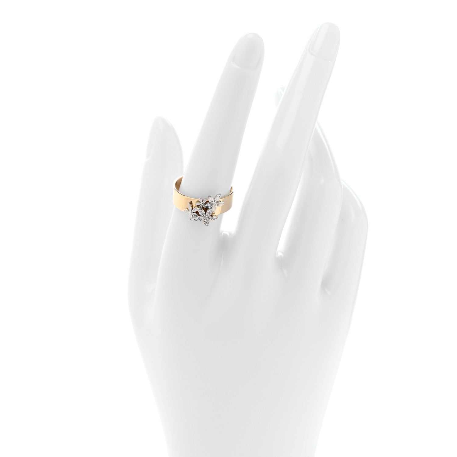Foundrae 18K Yellow White Gold Diamond Blossom ID Band Ring 57 8 2 of 4