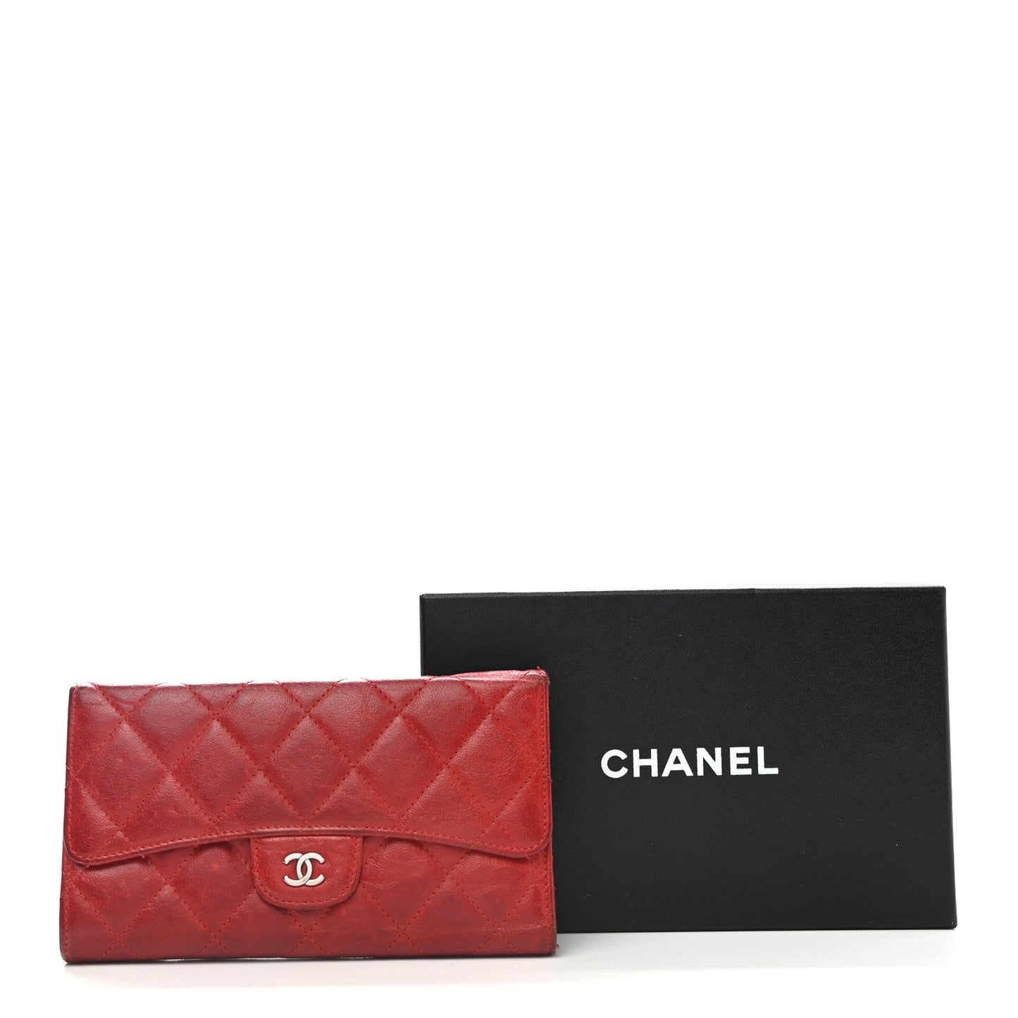 Calfskin Quilted Large Flap Wallet Red