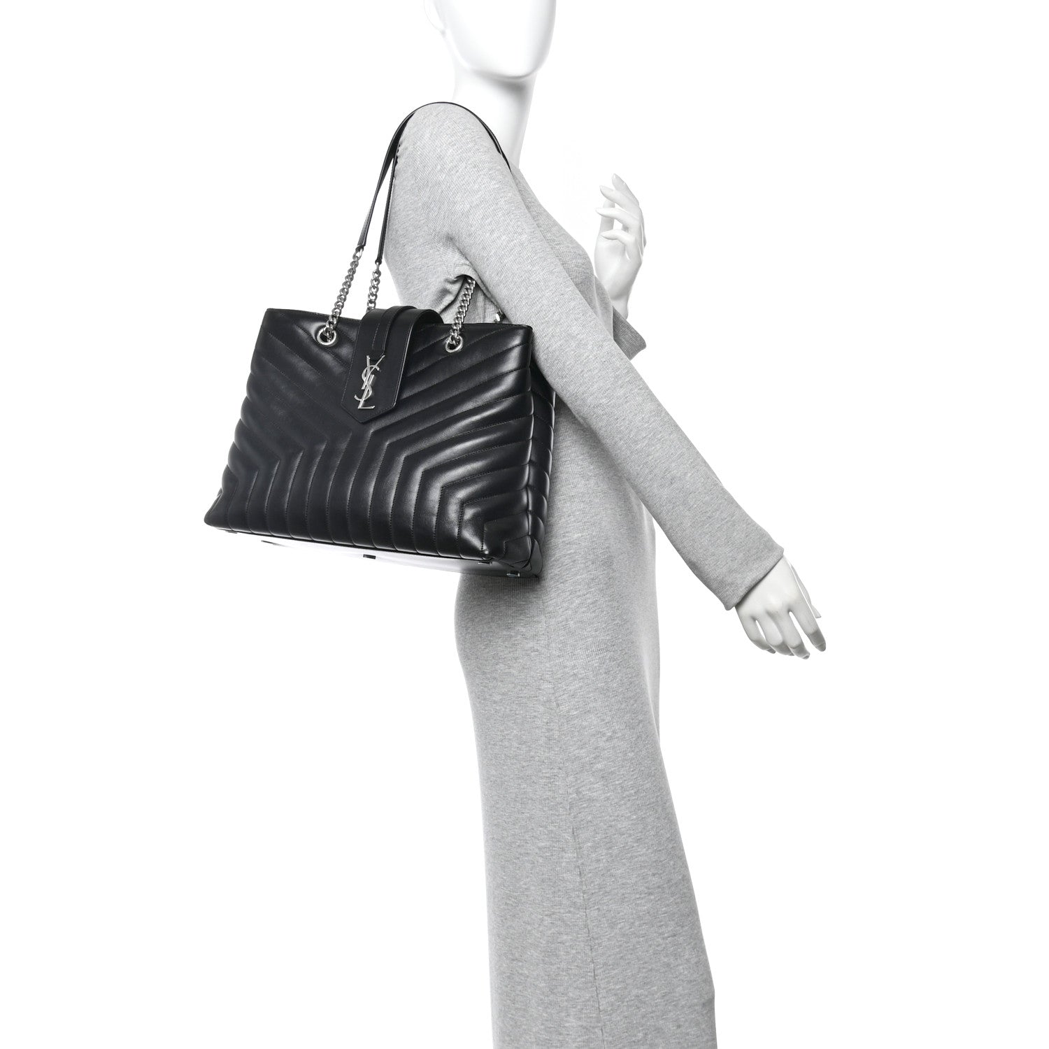 Saint Laurent Calfskin Y Quilted Monogram Large Loulou Shopper Black 2 of 9