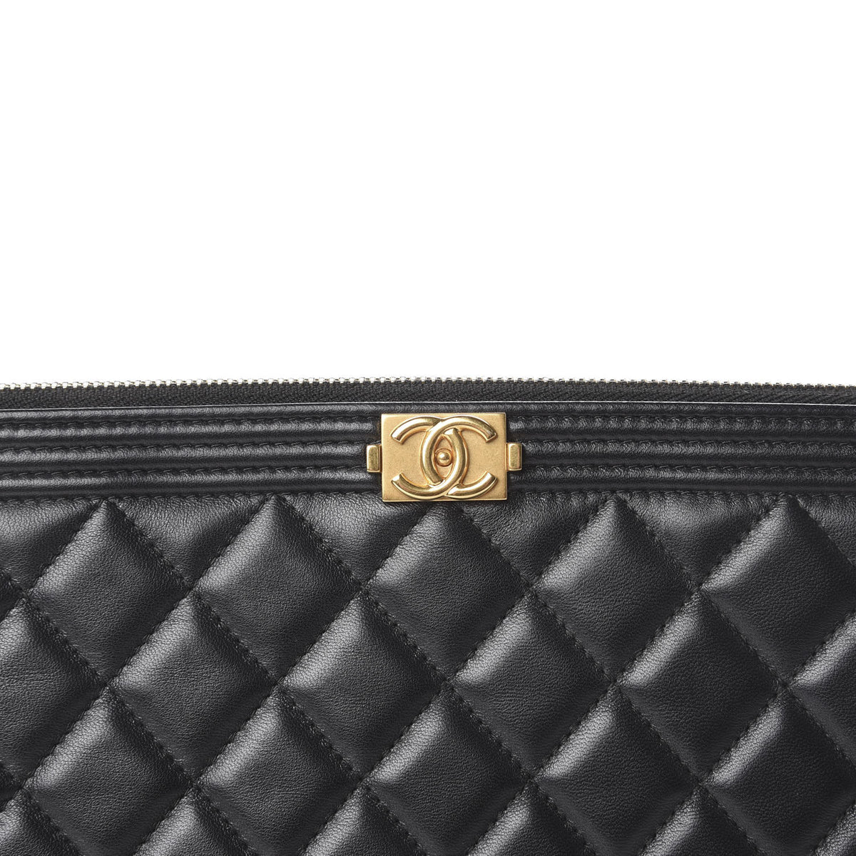 Lambskin Quilted Large Boy Cosmetic Case Black