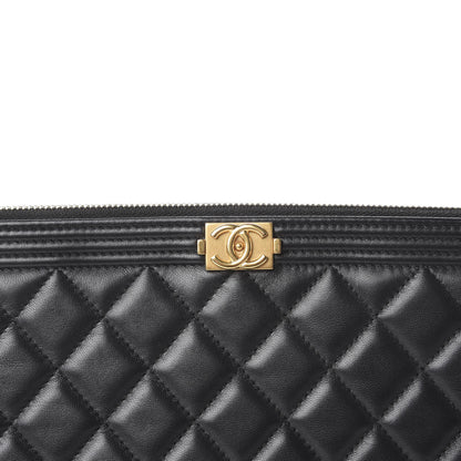 Chanel Lambskin Quilted Large Boy Cosmetic Case Black 8 of 9