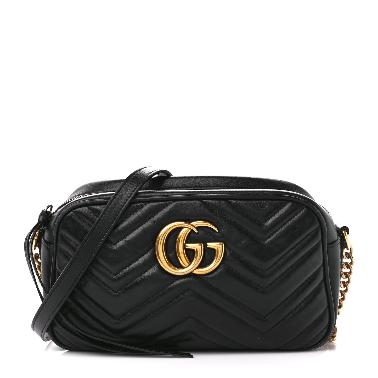 Calfskin Matelasse Small GG Marmont Chain Shoulder Bag Black