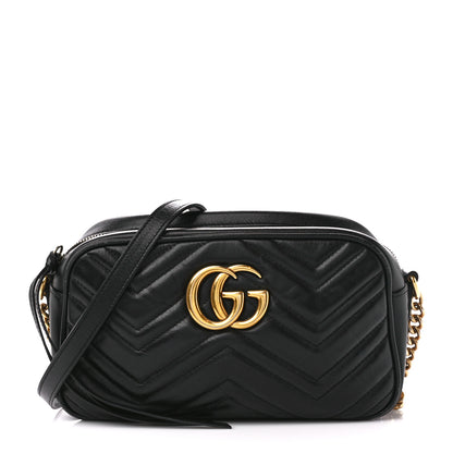 Gucci Calfskin Matelasse Small GG Marmont Chain Shoulder Bag Black 1 of 13