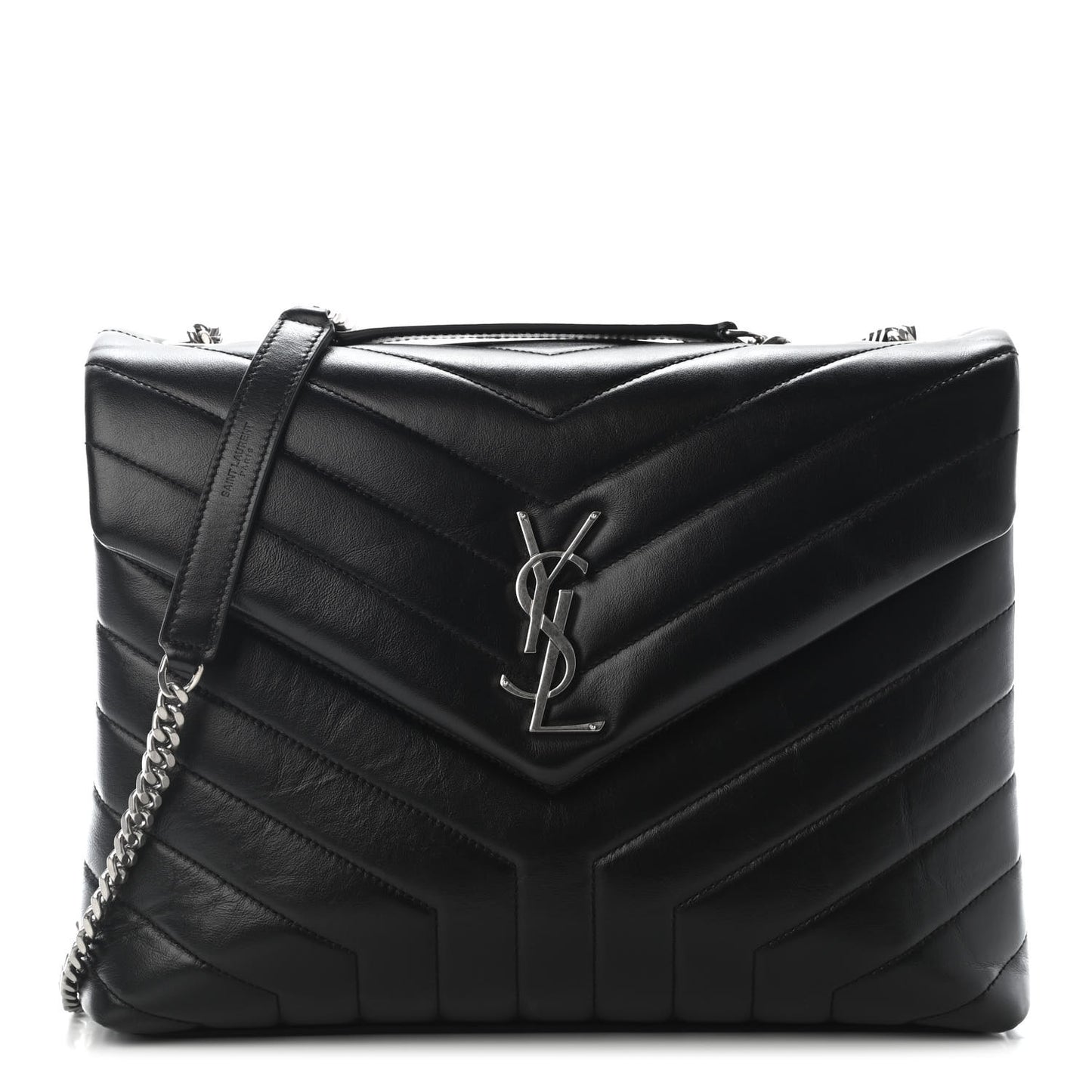 Calfskin Y Quilted Monogram Medium Loulou Chain Satchel Black