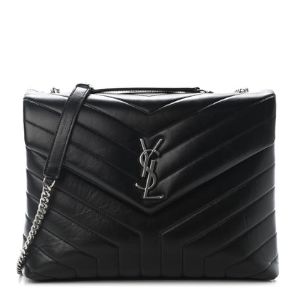 Saint Laurent Calfskin Y Quilted Monogram Medium Loulou Chain Satchel Black 1 of 8