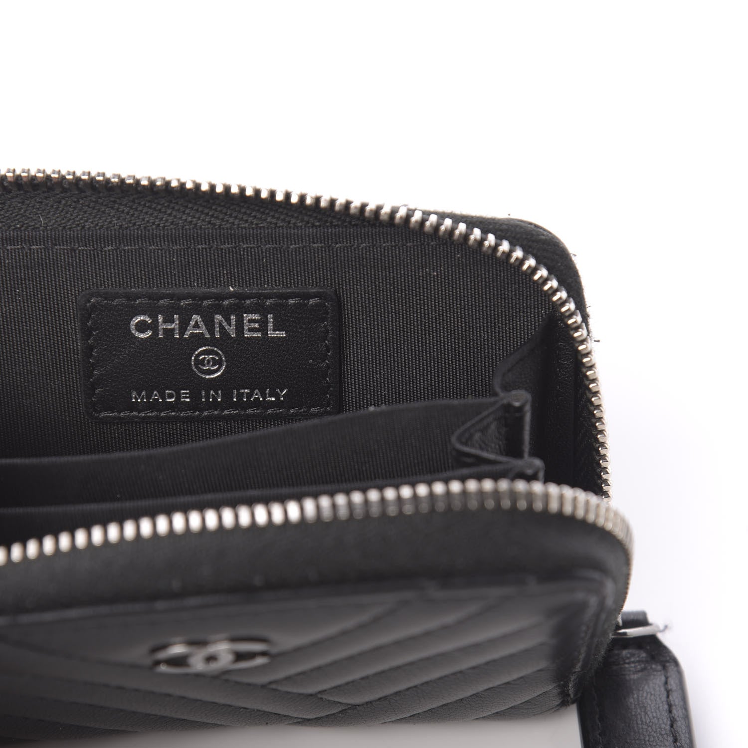 Chanel Lambskin Quilted Crossing Zip Around Coin Purse Black 7 of 10