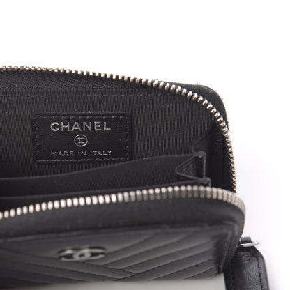 Chanel Lambskin Quilted Crossing Zip Around Coin Purse Black 7 of 10