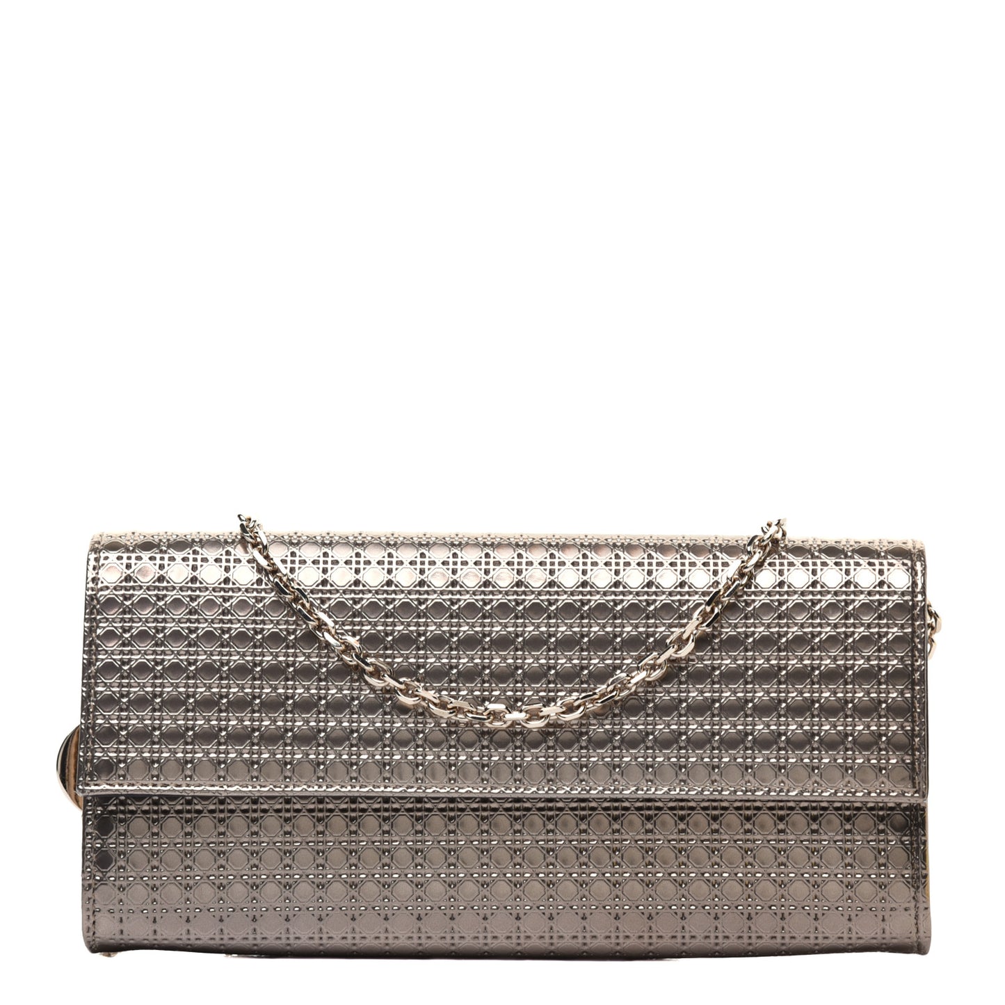 Metallic Patent Micro-Cannage Lady Dior Croisiere Chain Wallet Champagne