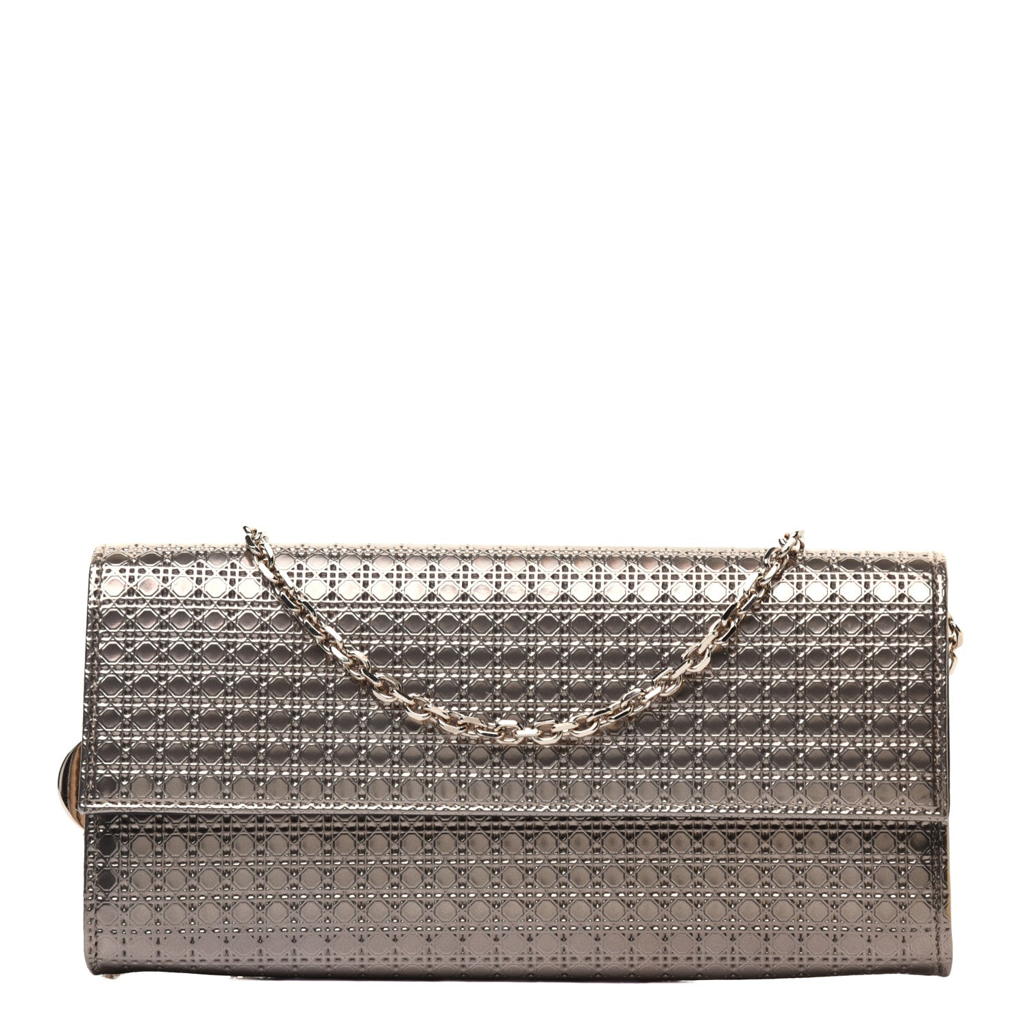 Christian Dior Metallic Patent Micro-Cannage Lady Dior Croisiere Chain Wallet Champagne 1 of 11