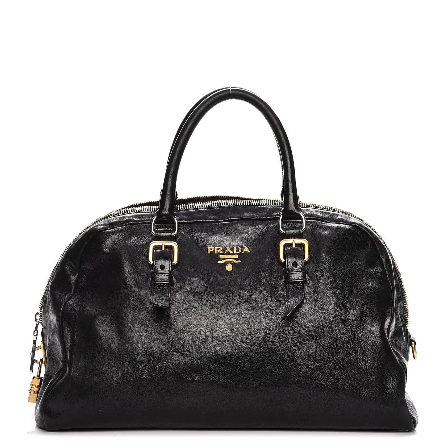 Glace Calf Zippers Dome Satchel Black