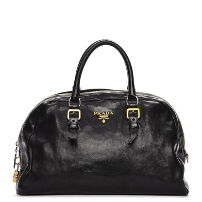 Prada Glace Calf Zippers Dome Satchel Black 1 of 15