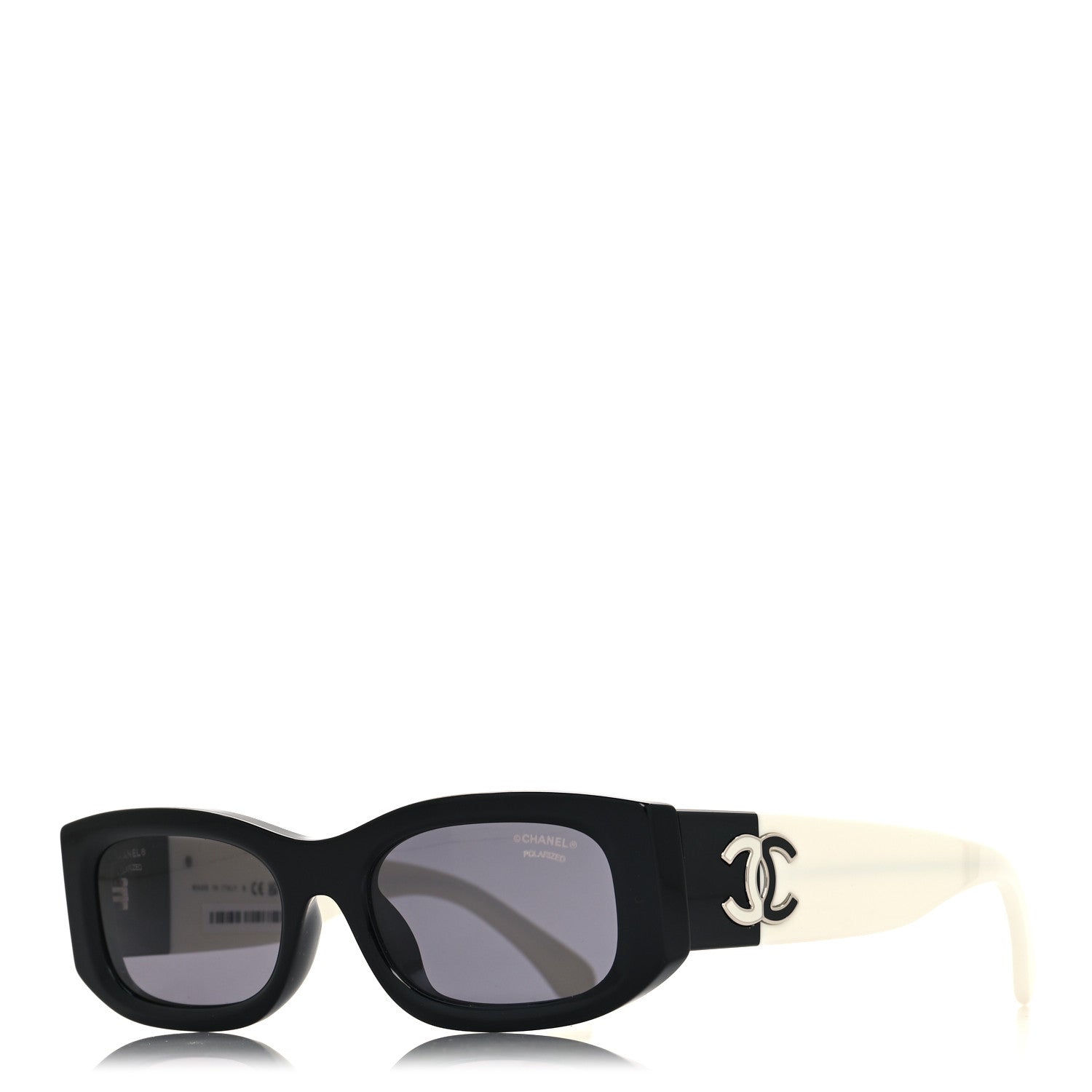 Chanel Acetate Polarized Rectangle Sunglasses 5525-A Black White 1 of 7