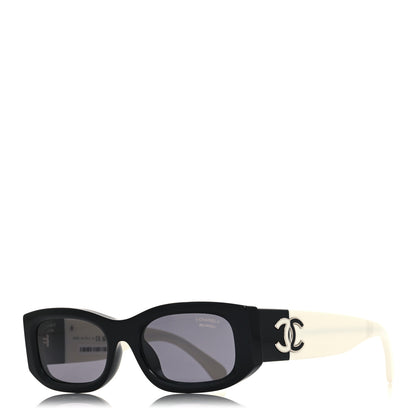 Chanel Acetate Polarized Rectangle Sunglasses 5525-A Black White 1 of 7
