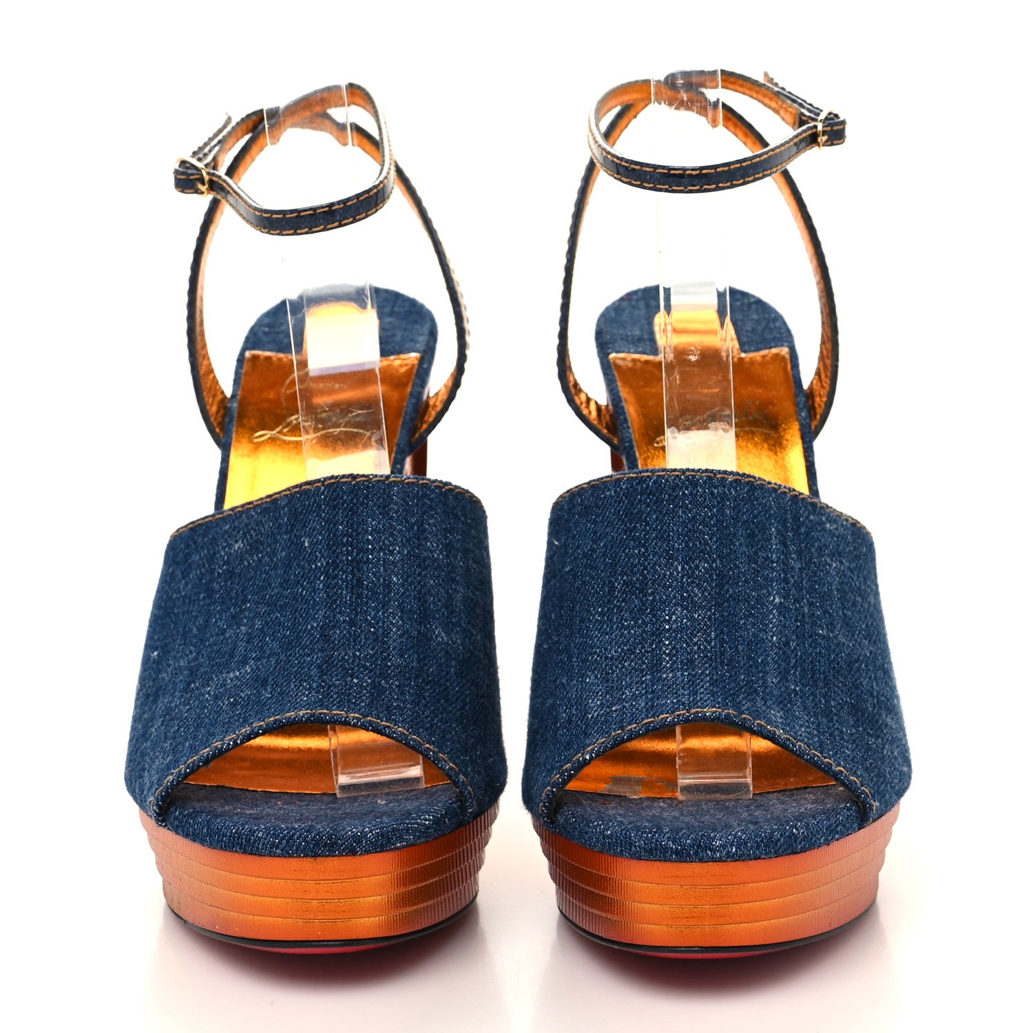 Christian Louboutin Denim Calfskin Mira Cokunata 120 Sandals 38.5 Blue 2 of 7