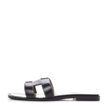 Hermes Box Calfskin Oran Sandals 36 Black 1 of 8