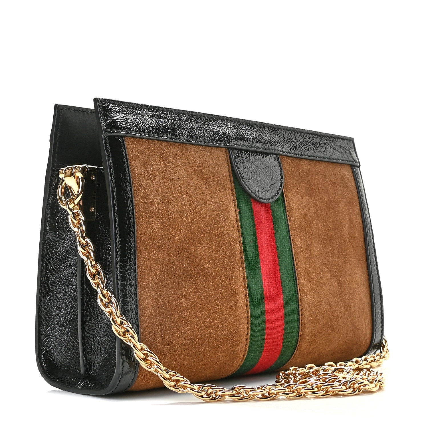 Gucci Suede Patent Web Small Ophidia Chain Shoulder Bag Nocciola Black 3 of 10